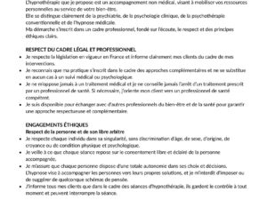 Charte éthique hypnothérapeute