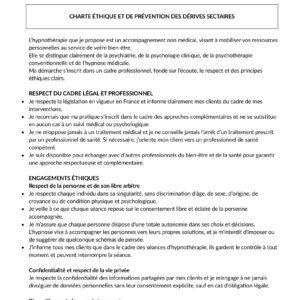 Charte éthique hypnothérapeute