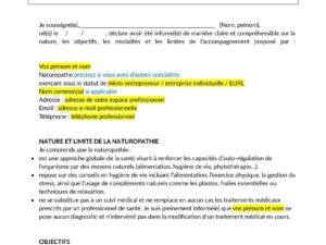 Consentement éclairé pour la réalisation des prestations - Naturopathe