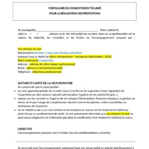 Consentement éclairé pour la réalisation des prestations - Naturopathe