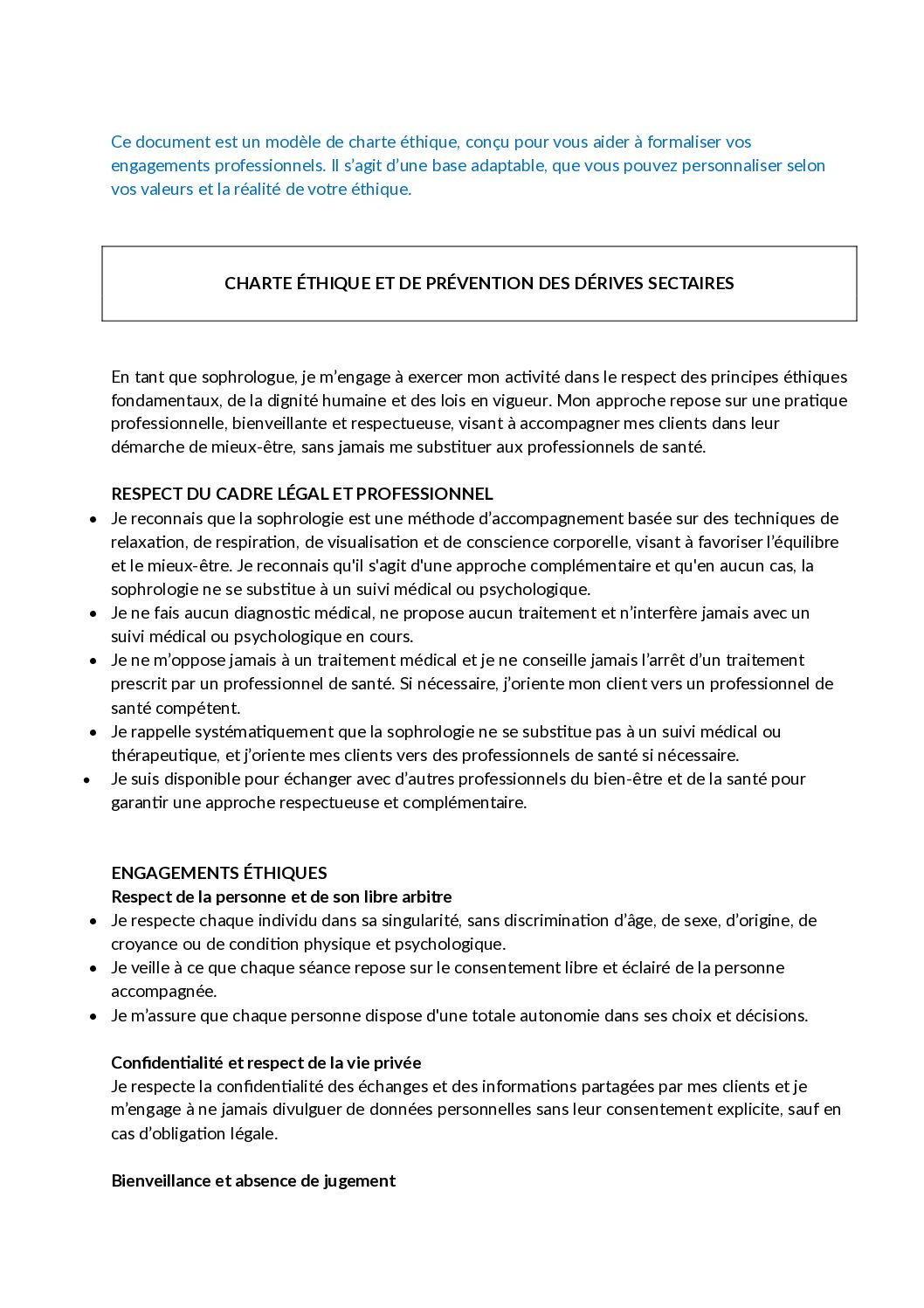 Charte éthique sophrologue